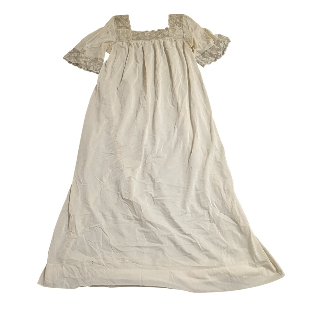 Fischer Nightgown Womens Medium Cream Vintage Lace Square Neck Maxi Regencycore